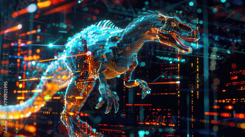 digital dinosaur. Artificial intelligence concept. virtual reality