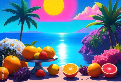 tropical island with tropical fruits