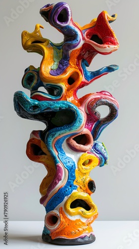 Dive into the surreal realm of extreme sports with a clay sculpture depicting a worms-eye view Show the dynamic movement and intensity using vibrant acrylic colors