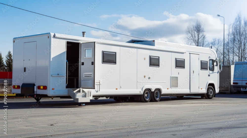 Trailers to rent or buy in the parking lot. trailer manufacturer exhibition Trailers to rent or buy in the parking lot. trailer manufacturer exhibition