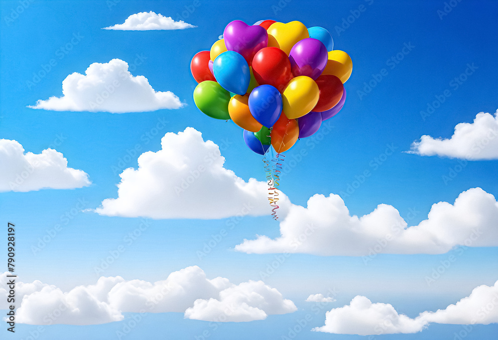 Obraz premium a colorful bunch of balloons is floating in the sky