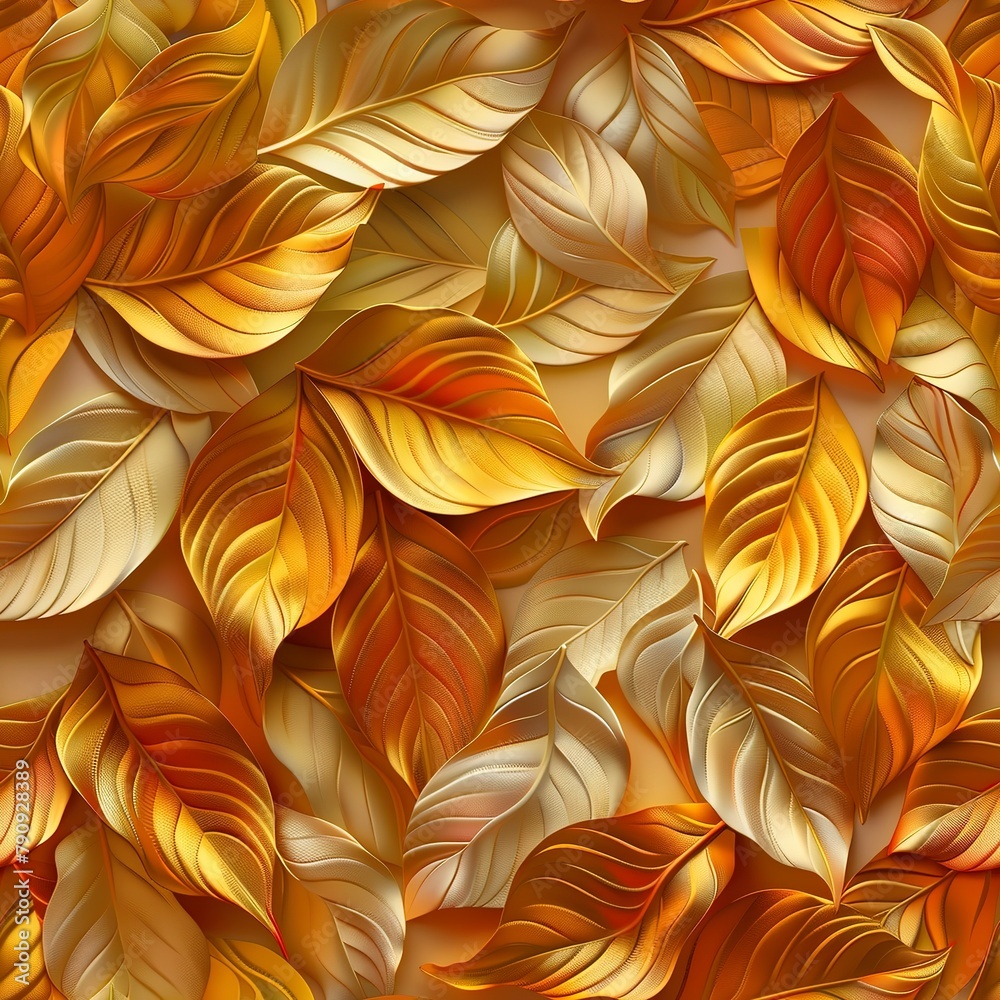 Seamless pattern of autumn leaves in 3D style, highlighted by the warm, golden hues of the hour. Seamless Pattern, Fabric Pattern, Tumbler Wrap, Mug Wrap. Seamless pattern of autumn leaves in 3D style, highlighted by the warm, golden hues of the hour. Seamless Pattern, Fabric Pattern, Tumbler Wrap, Mug Wrap.