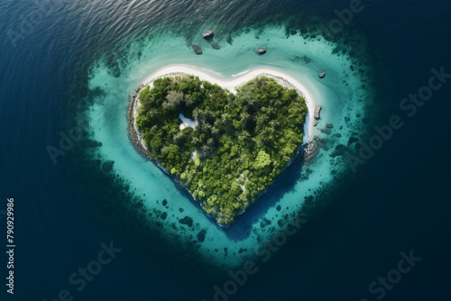 Heart Shaped island in Ocean, Top View Heart Shaped island in the Middle of the Sea, Fantasy Heart Island wallpaper, AI Generative © Forhadx5