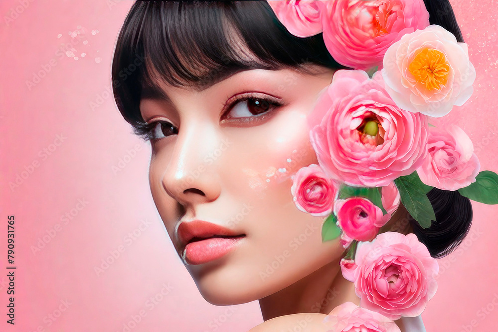 Fototapeta premium Closeup face of young beautiful woman with a healthy clean skin.