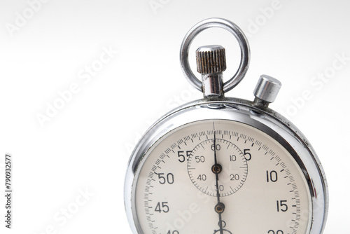 Mechanical stopwatch timer on white background