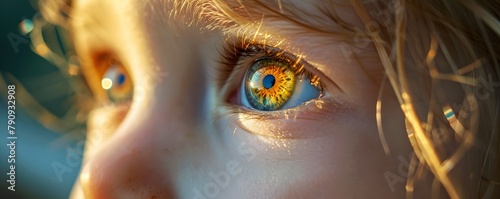 Glowing Radiance of Early Life s Untainted Innocence Macro Portrait of a Child s Mesmerizing Eye Under the Sun photo