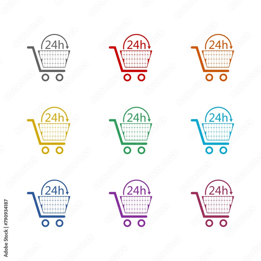 24 hour shopping glyph icon isolated on white background. Set icons colorful 24 hour shopping glyph icon isolated on white background. Set icons colorful
