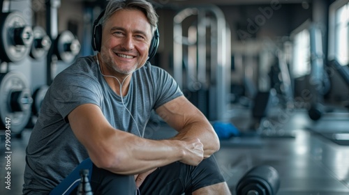 Smiling Man Resting at Gym