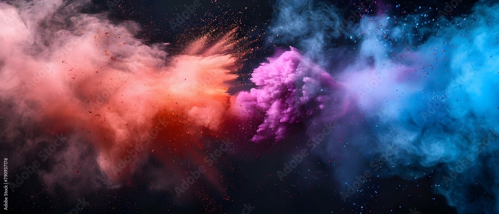 Vibrant Holi Explosion: A Symphony of Color in Smoke. Concept Holi Festival, Colorful Smoke Bombs, Vibrant Photography, Celebration of Color, Burst of Colors