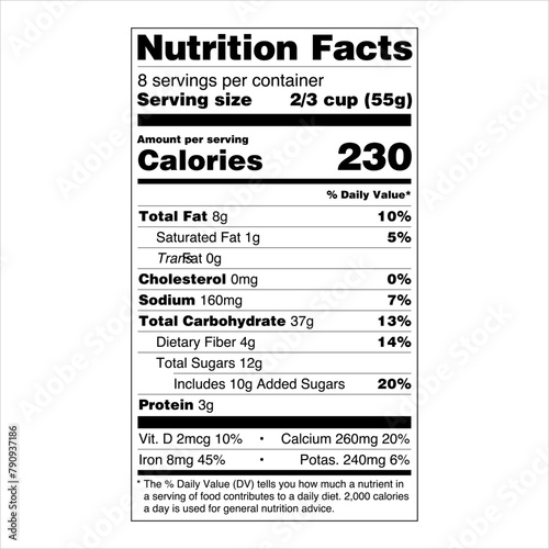 Nutrition Facts Label US Food Drugs Administration FDA Vertical Display with Micronutrients Listed Side-by-Side