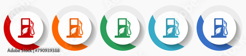 Biofuel, ethanol vector icon set, flat icons for logo design, webdesign and mobile applications, colorful round buttons