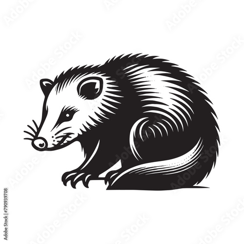 Opossum. Simple black flat logo, icon, emblem © Victoria