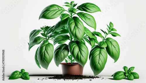Branch and leaves of basil plant isolate on white background. Generative AI,