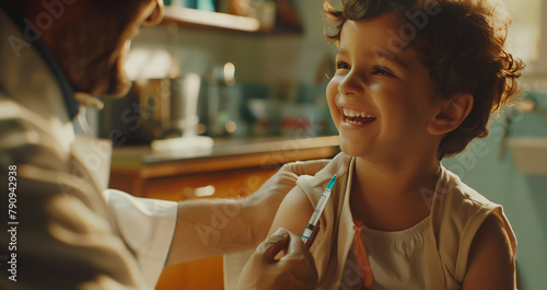 Female doctor or nurse giving shot or vaccine to a patient's shoulder. Vaccination and prevention