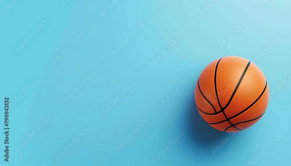 Top view of professional basketball ball of orange color close-up on a blue background