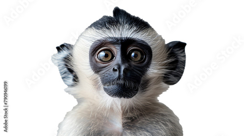 A langur monkey with a distinct facial mask, isolated on transparent background, png file photo