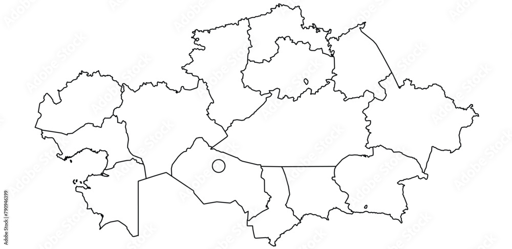 Outline of the map of Kazakhstan with regions