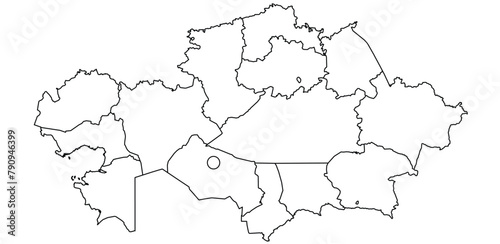 Outline of the map of Kazakhstan with regions