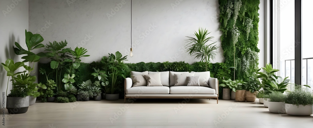 View of Realistic Urban Apartment Interior with Vertical Succulent Wall and ...