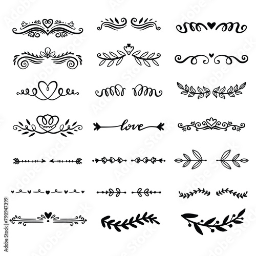 Vintage ornament design hand drawn floral calligraphic dividers decoration vector collection 