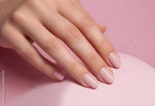  Manicured hands with bright red nail polish on a white background