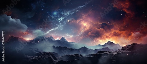 A serene mountain range under a starry sky