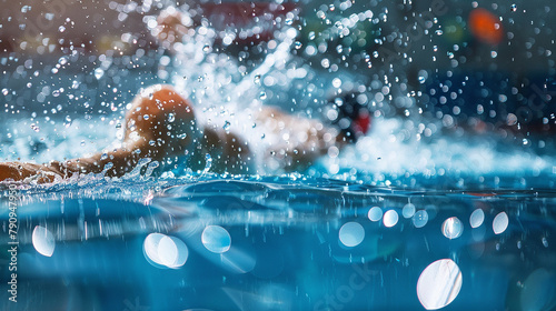 A stream of bubbles trails behind a swift swimmer's kick photo