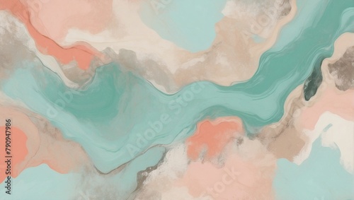 Painterly Texture, Abstract Background with Subdued Mint, Pale Coral, and Earthy Beige Hues. Modifying Colors.