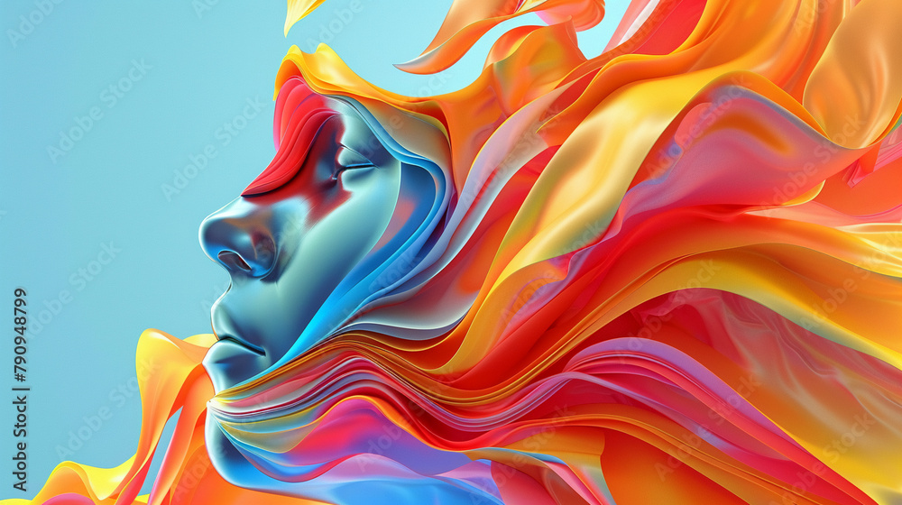 Abstract representation of human sentiment, 3D vector illustration with flowing forms and emotive colors expressing complex emotions - obrazy, fototapety, plakaty 