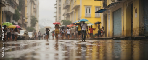Vibrant Rio: Rainy Rhythms Reflecting Brazil's Lively Culture in Close-up on Rain Season Photo Stock