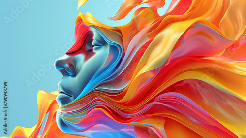 Abstract representation of human sentiment, 3D vector illustration with flowing forms and emotive colors expressing complex emotions