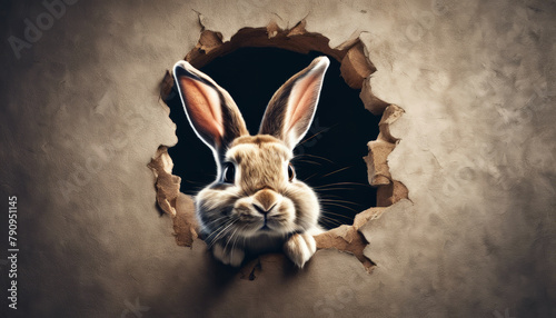 Easter bunny bursting through the background photo