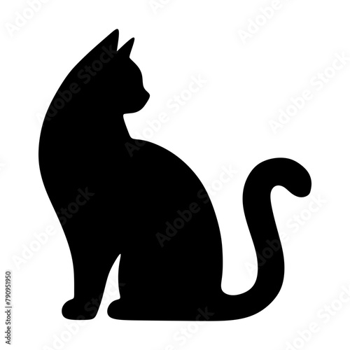 Cat silhouette icon, vector black cat minimal shape kitty clip art in glyph pictogram illustration