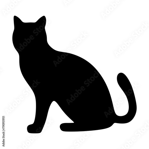 Cat silhouette icon, vector black cat minimal shape kitty clip art in glyph pictogram illustration