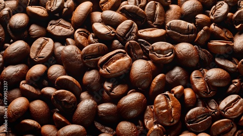 Rich, aromatic coffee beans in a close-up shot, super realistic photo