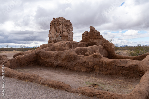 Casa Grande Ruins National Monument is a historic home ruin built by Hohokam people in 13th century near Coolidge, Arizona AZ