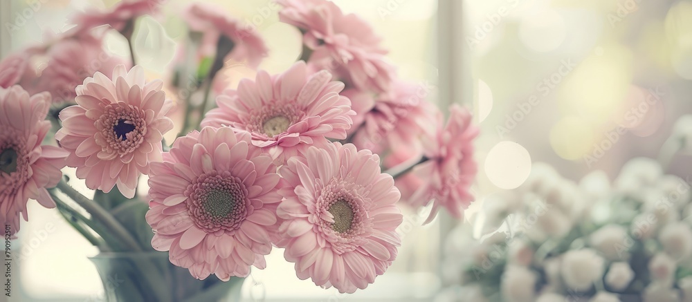 Flowers that are pink in color placed in a vase.