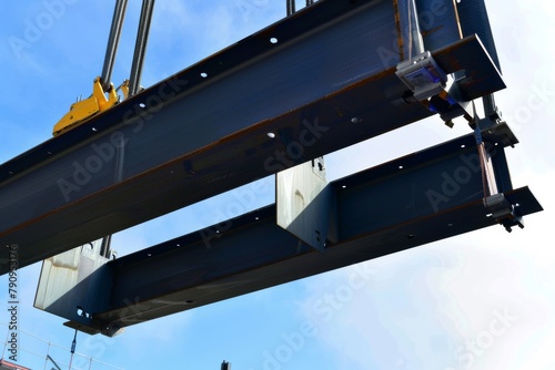 Steel beams being hoisted into place with precision, abstract  , background photo