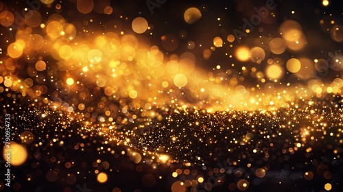 Golden particles flowing over a dark backdrop creating a luxurious and celebratory atmosphere