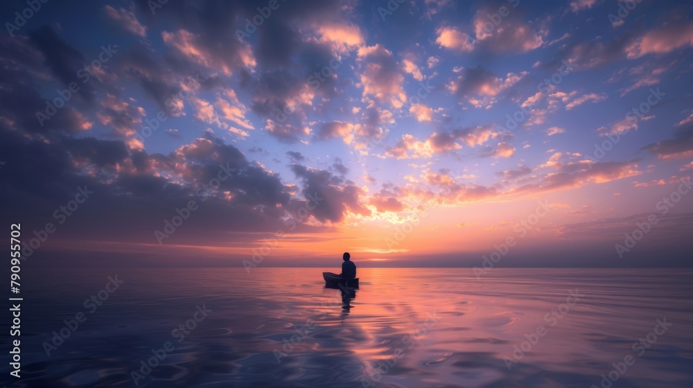 A lone fisherman gazing out to sea, pondering the day's catch under the vast expanse of the sky.