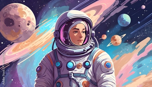 Young female astronaut portrait profile view 