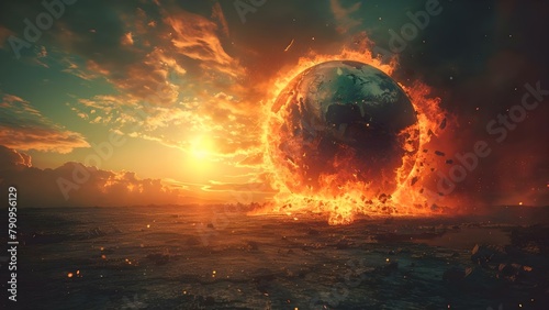 Planet Ablaze: A Stark Symbol of Climate Catastrophe. Concept Climate Change, Global Warming, Environmental Degradation, Catastrophic Events