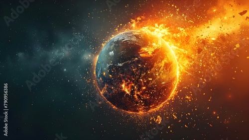 Flaming Earth: A Stark Symbol of Climate Urgency. Concept Climate Change, Environmental Crisis, Global Warming, Urgency of Action, Symbolic Imagery