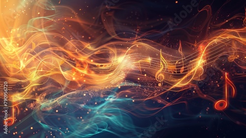 Abstract musical wavy background with sheet music photo