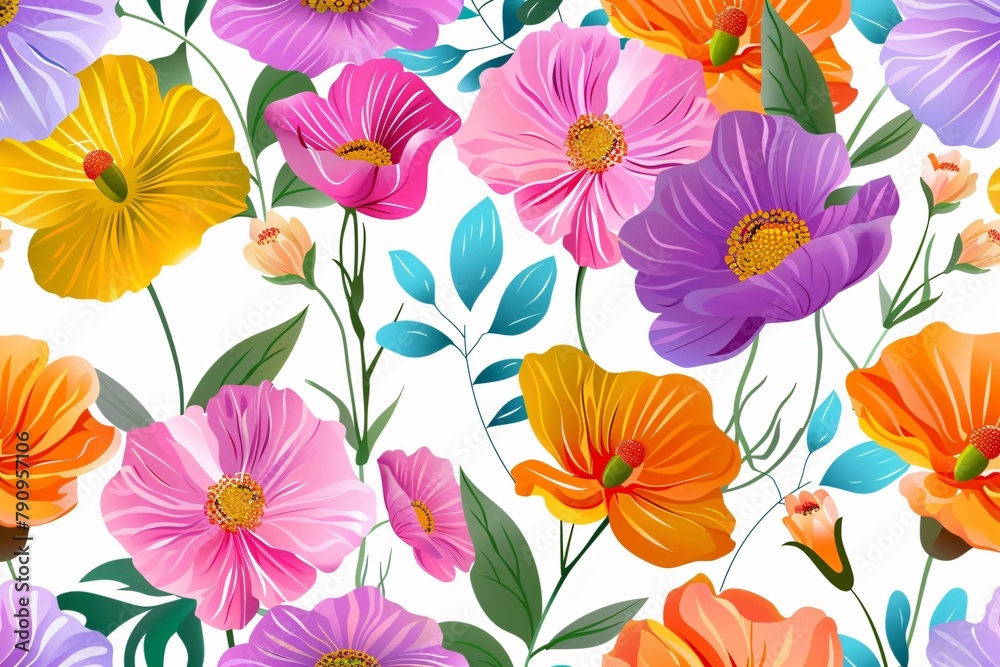 Simple Flowers Leaves Illustration Background