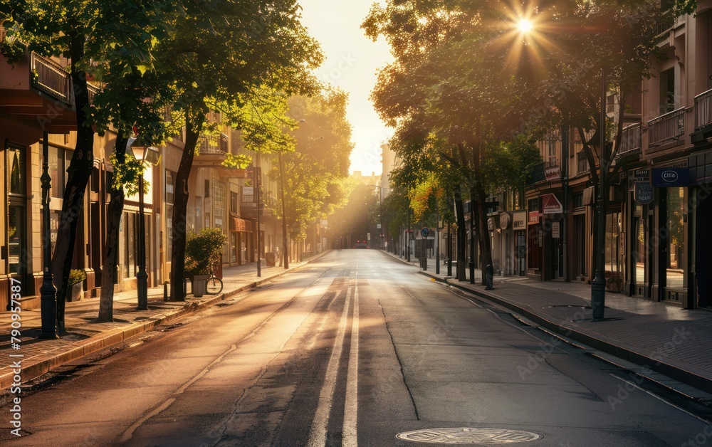 Sunny Morning on a Quiet City Street