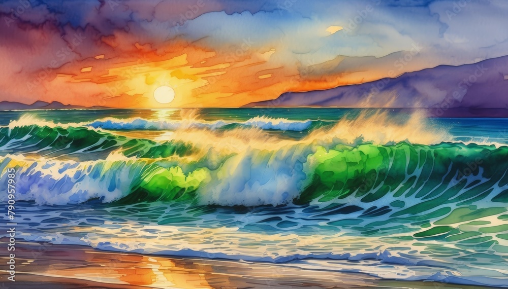 Fototapeta premium Watercolor Sea, Wave