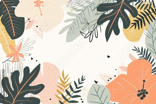 Simple Flowers Leaves Illustration Background