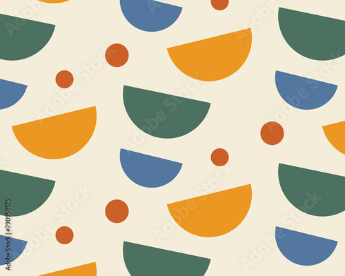 Circle semicircle geometrical seamless pattern. Doodle organic shapes.  photo