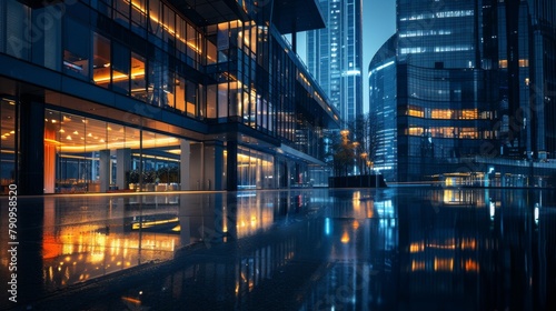 A modern office building lit up with sleek LED lights  symbolizing progress and innovation in the heart of the city.